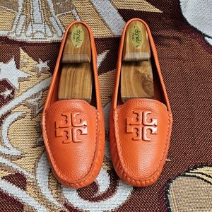 Tory Burch Lowell 2 Driver Loafers Womens Size 8 M Spicy Orange Slip On Shoes